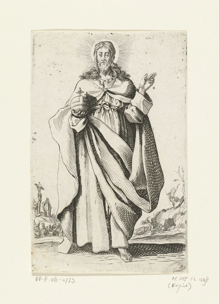 Christus als Salvator Mundi by anonymous, print, 1631-1699