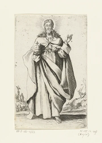 Christus als Salvator Mundi by anonymous, print, 1631-1699