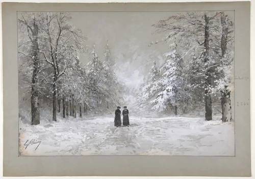 Winter Scene with Two Men by Eugène Cicéri, drawing, 1830-1890