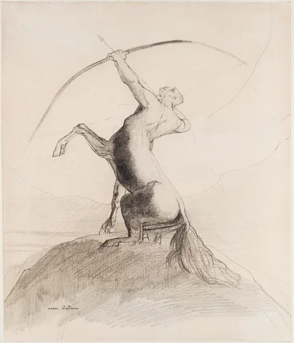 Centaur Aiming at the Clouds by Odilon Redon, drawing, 1875