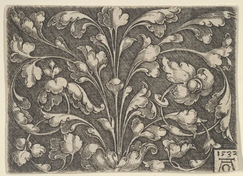 Horizontal Panel with Tendrils Rising from Center by Heinrich Aldegrever, print, 1532