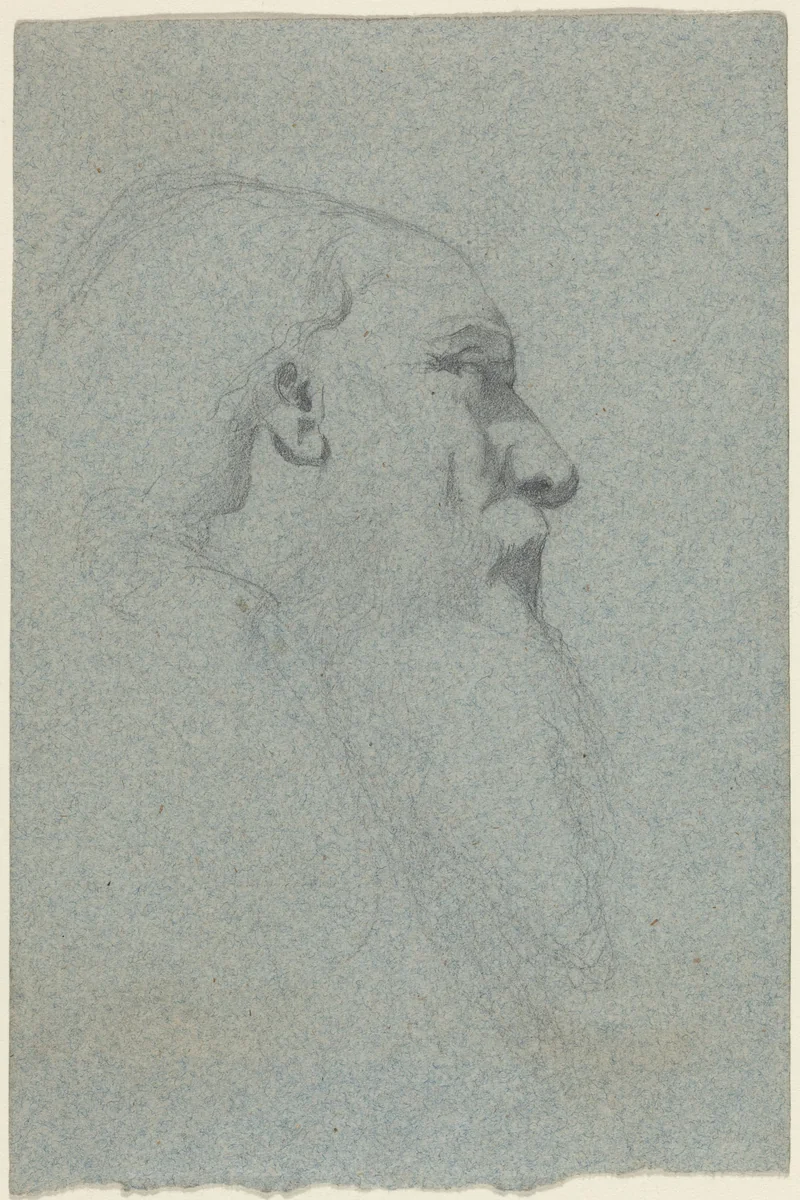 Head of a Bearded Man, Looking Right by Alexandre Bida, drawing, 1823-1895