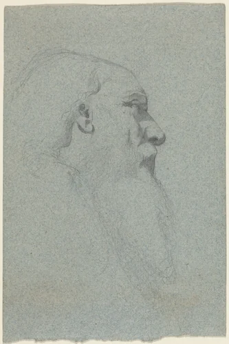 Head of a Bearded Man, Looking Right by Alexandre Bida, drawing, 1823-1895