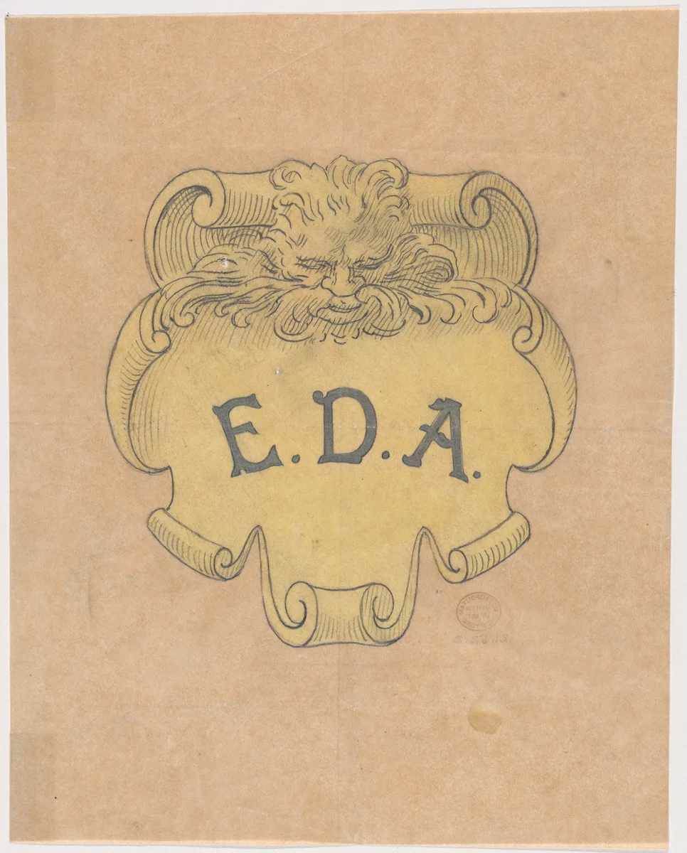 Study for a bronze name plate for Edward D. Adams by Alphonse Legros, drawing, 1887-1897