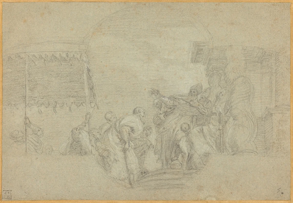A Bishop Blessing a King by Sebastiano Conca, drawing, 1680-1764