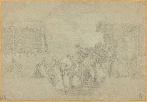 A Bishop Blessing a King by Sebastiano Conca, drawing, 1680-1764