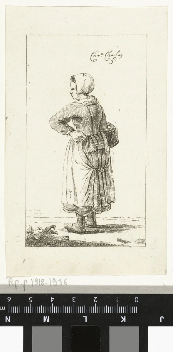 Vrouw met mand by Pieter de Mare, print, 1779