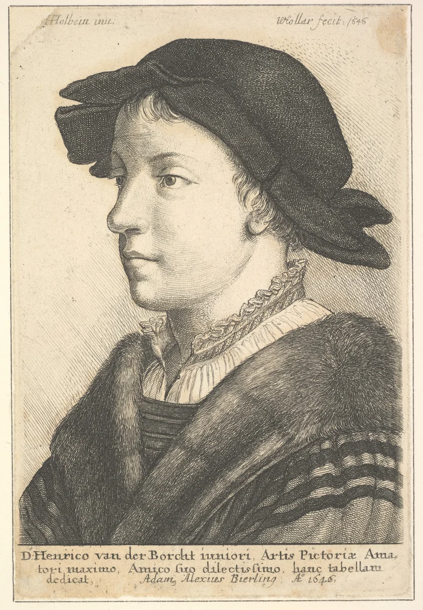 Young man wearing a hat in profile to left by Wenceslaus Hollar, print, 1646