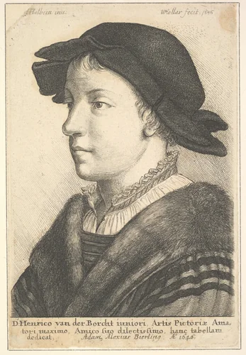Young man wearing a hat in profile to left by Wenceslaus Hollar, print, 1646