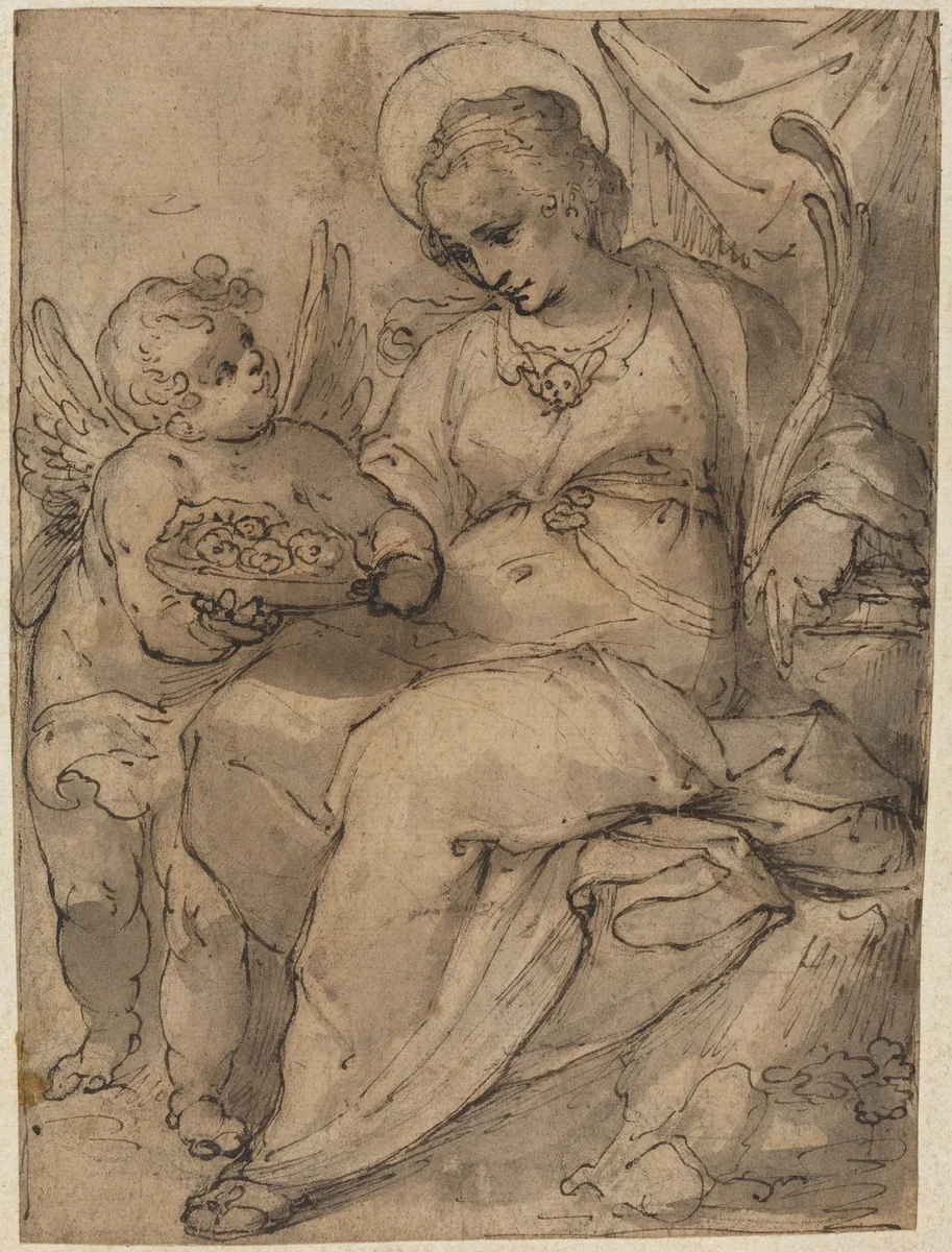 Martyr with an Angel by Jacob Matham, drawing, 1571-1631