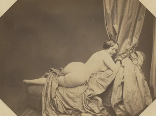 Academic Nude, Reclining on a Sofa by Auguste Belloc, photograph, 1850-1860