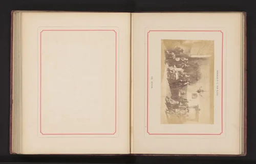 Fotoreproductie van een schilderij, voorstellende een knielende man (vermoedelijk) voor een rechtbank by anonymous, photograph, 1868-1878