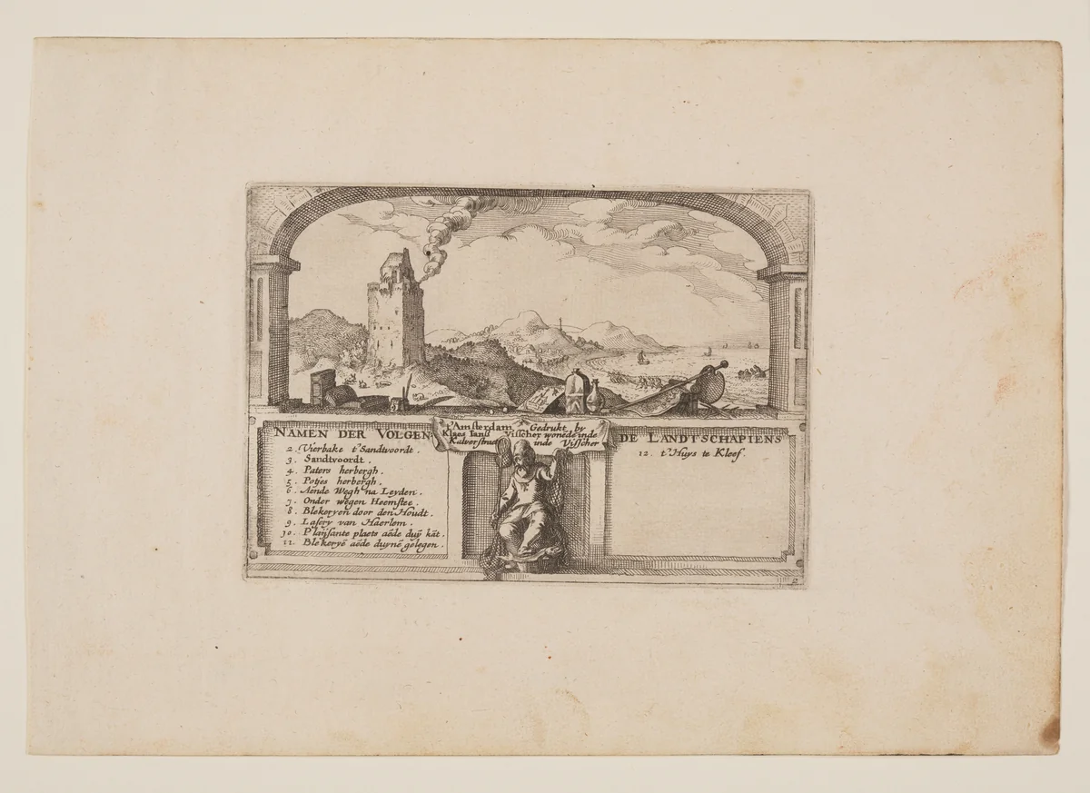 Beacon at Zandvoort, from Views in the Surroundings of Haarlem (Plaisante Plaetsen) by Claes Jansz Visscher, print, 1610-1620