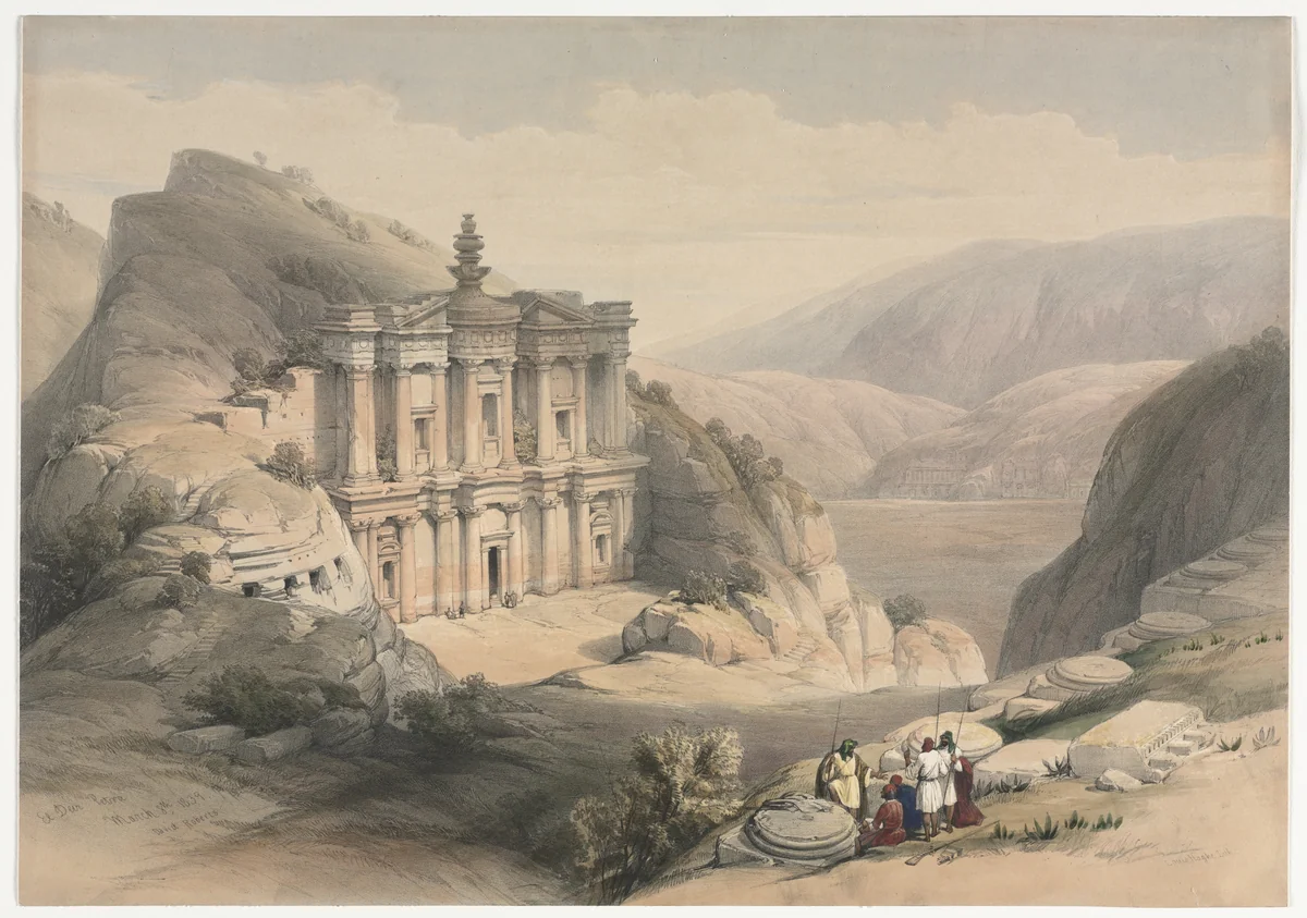 El Deir Petra by David Roberts, print, 1839