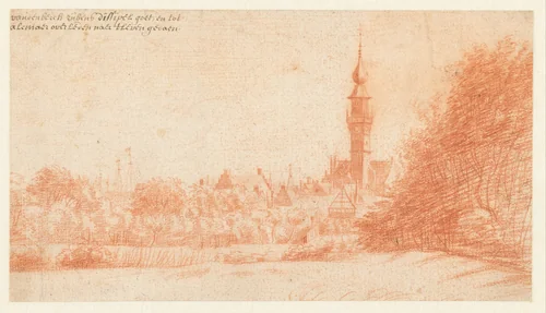 Gezicht op Veere by Matthys van den Bergh, drawing, 1627-1687