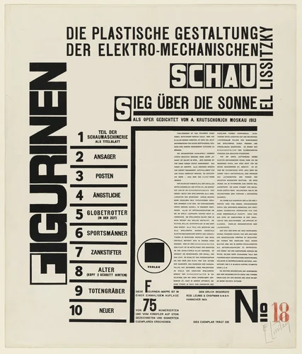 Figurines: The Three-Dimensional Design of the Electro-Mechanical Show Victory over the Sun (Figurinen, die plastische Gestaltung der elektro-mechanischen Schau Sieg über die Sonne) by El Lissitzky, print, 1920