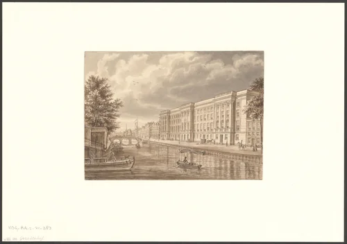 Gezicht op het Paleis van Justitie aan de Prinsengracht by Augustus Wijnantz, drawing, 1805-1848