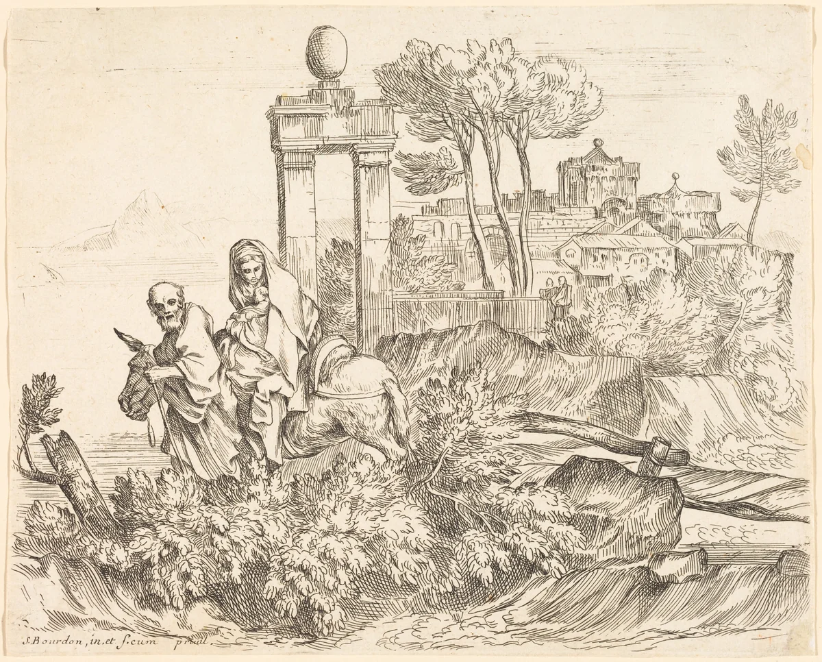 The Flight into Egypt by Sébastien Bourdon, print, 1616-1671