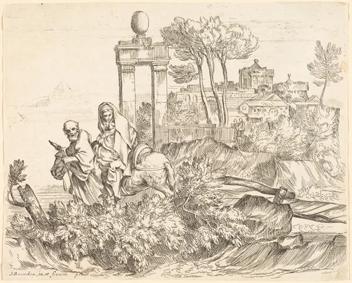 The Flight into Egypt by Sébastien Bourdon, print, 1616-1671