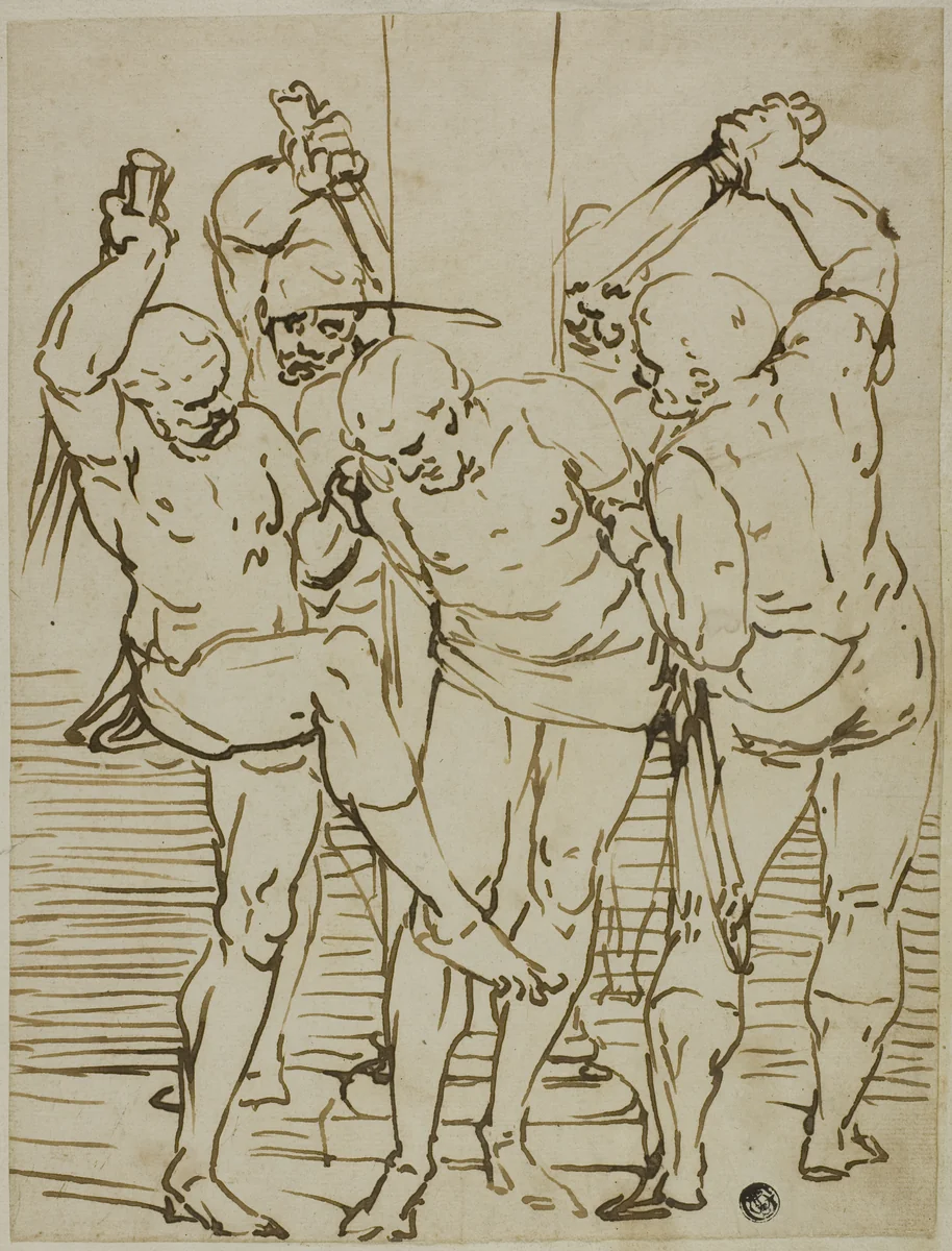 Flagellation of Christ by Luca Cambiaso, drawing, 1570-1590