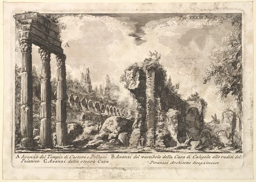 Remains of the Temple of Castor and Pollux . . . (Avanzo del Tempio di Castore e Polluce . . .) by Giovanni Battista Piranesi, print, 1735-1778