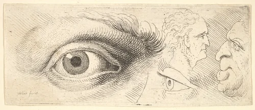 Two eyes and two heads by Wenceslaus Hollar, print, 1644-1652