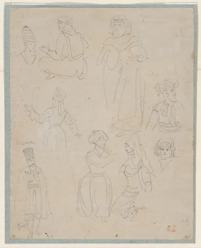 Nine Studies of Arab Men and Women by Eugène Delacroix, drawing, 1817-1827
