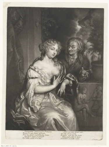 Vertumnus en Pomona by anonymous, print, 1660-1760