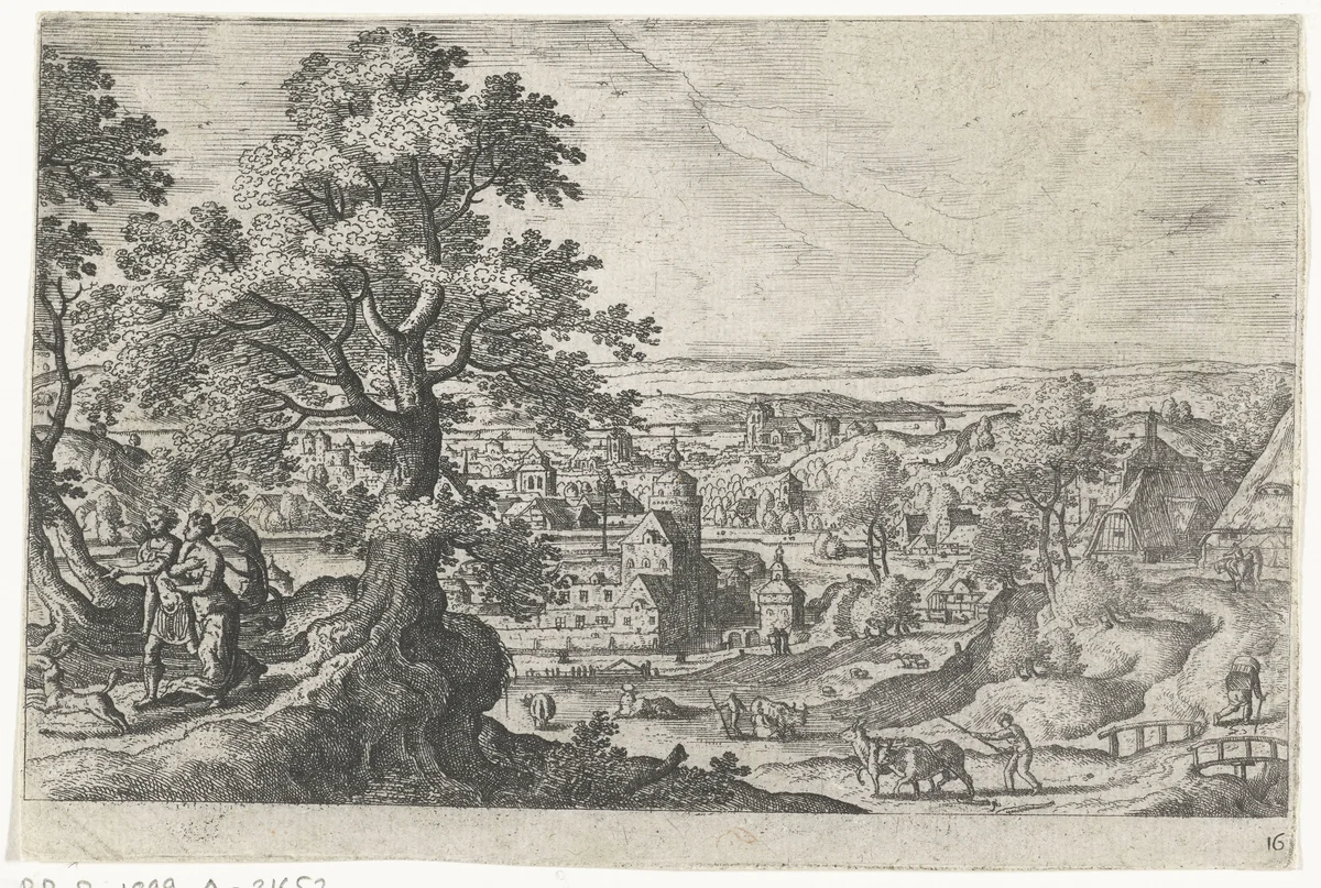 Apollo wandelend met een jonge vrouw by anonymous, print, 1550-1650