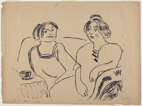 Two Women on a Sofa by Max Pechstein, print, 1909
