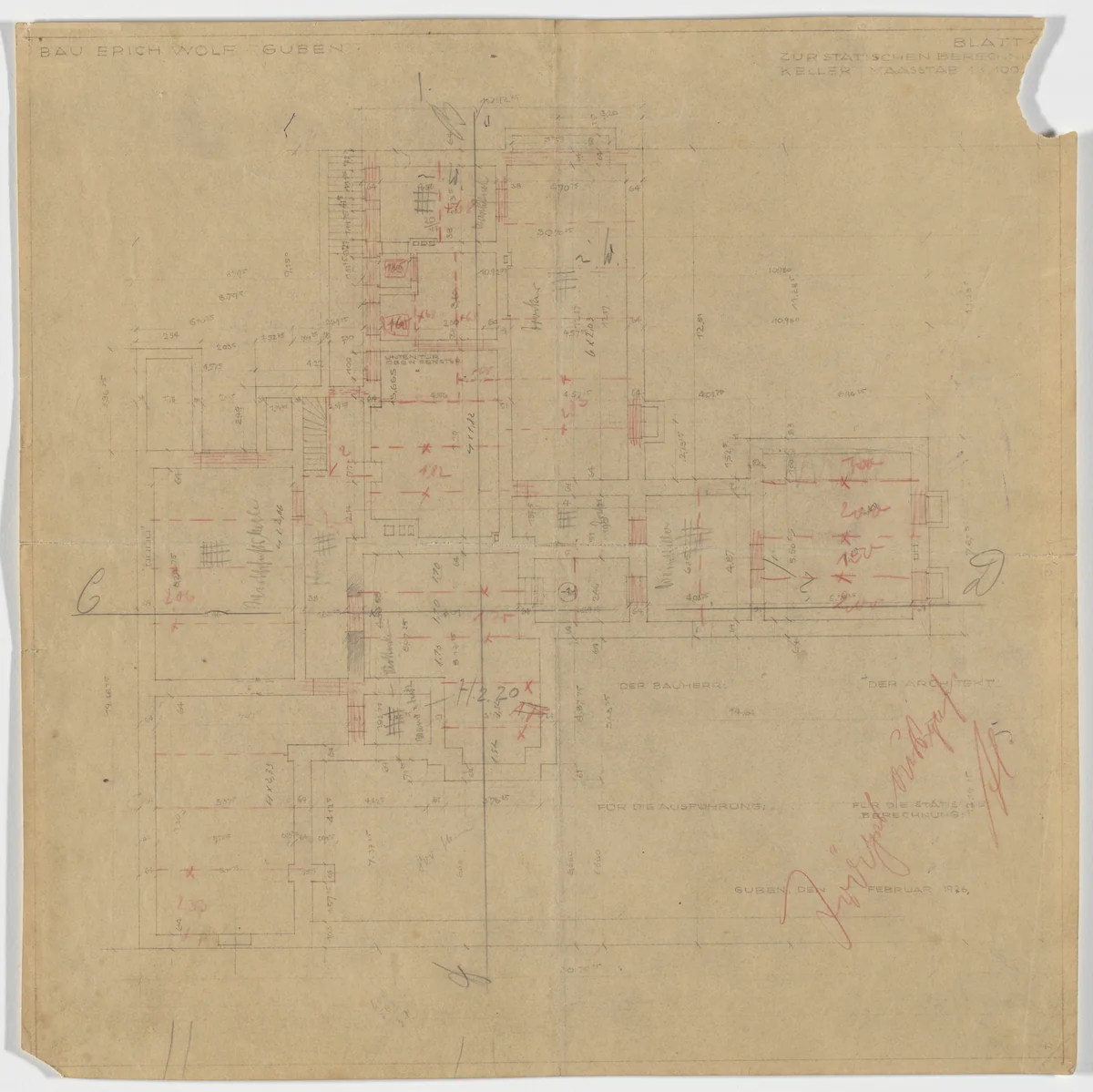 Wolf House, Gubin, Poland (Basement plan) by Ludwig Mies van der Rohe, mies van der rohe archive, 1925