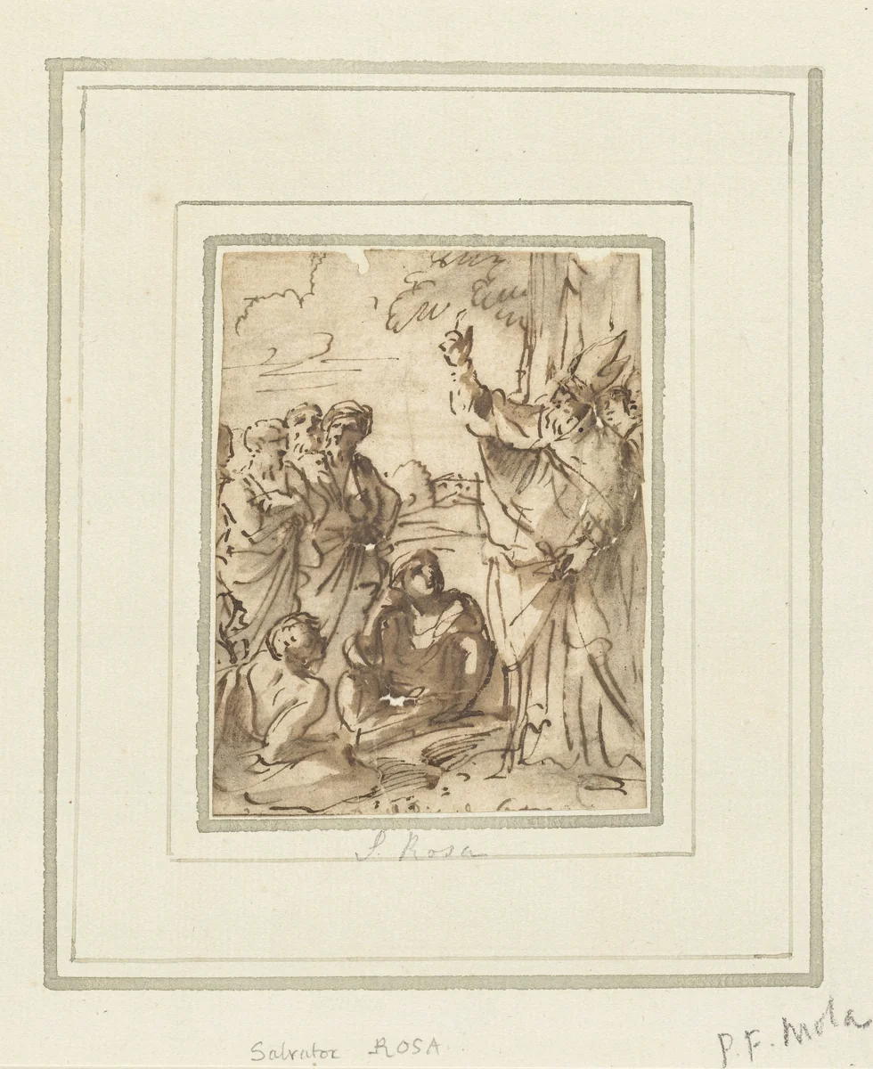 De prediking van Barnabas by Pier Francesco Mola, drawing, 1647-1652