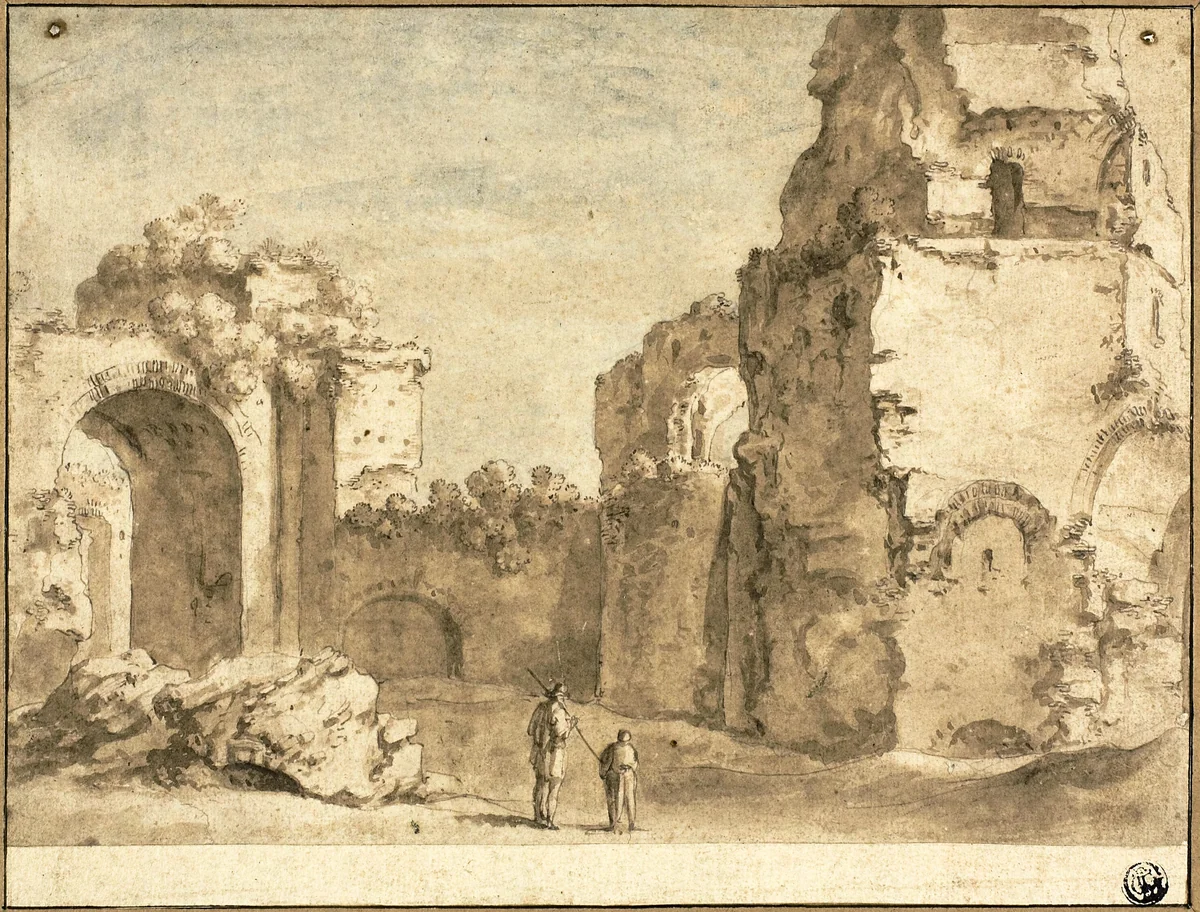 Roman Ruins by Bartholomeus Breenbergh, drawing, 1619-1657