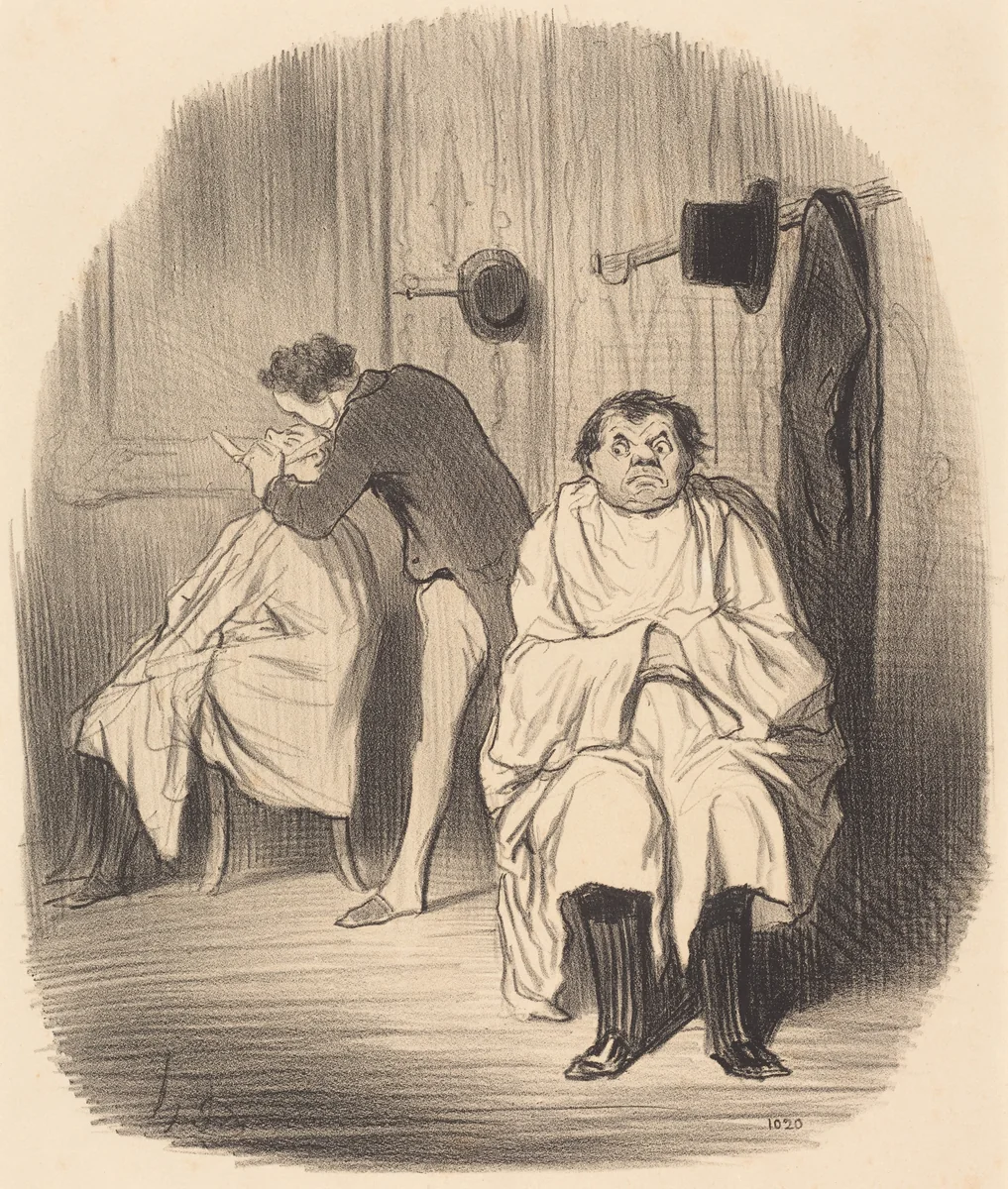 Diable!... il parait que le rasoir n'est guère bon... by Honoré Daumier, print, 1847