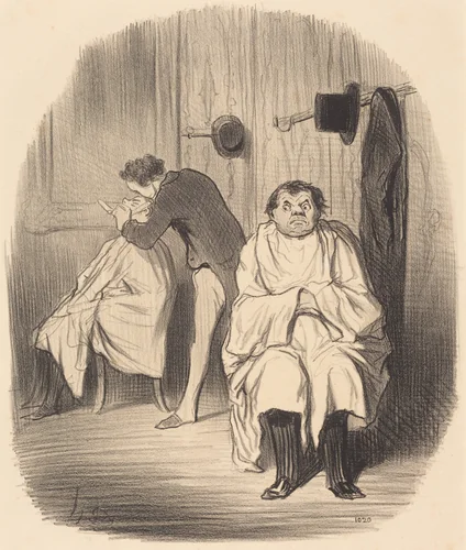 Diable!... il parait que le rasoir n'est guère bon... by Honoré Daumier, print, 1847