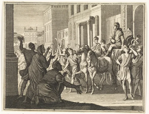 Triomftocht van Jozef op de zegewagen van de farao by Caspar Luyken, print, 1712