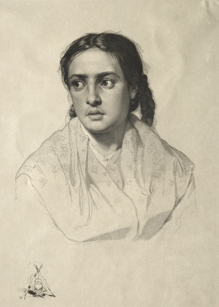 Head of a Girl by Hans Meyer, print, 1870