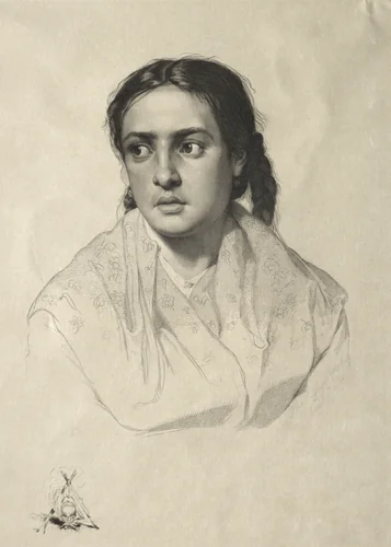 Head of a Girl by Hans Meyer, print, 1870