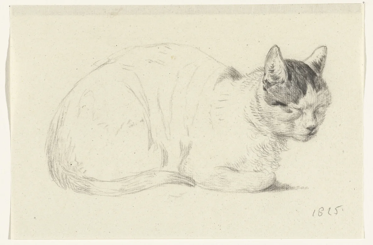 Liggende kat, naar rechts by Jean Bernard, drawing, 1815