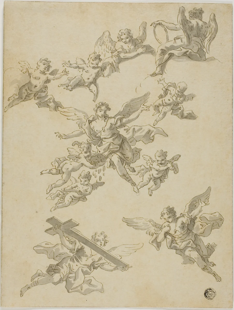 Sketches of Angels and Putti by Daniel Gran, drawing, 1700-1799
