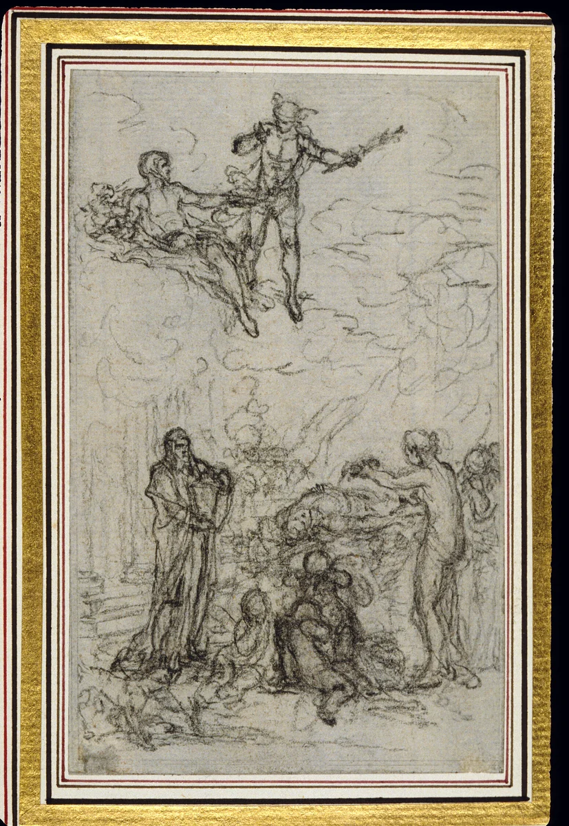 Study for Vignette in Fontenelle's (attr.) "Les Amours de Mirtil", Canto VI by Hubert François Gravelot, drawing, 1751-1773