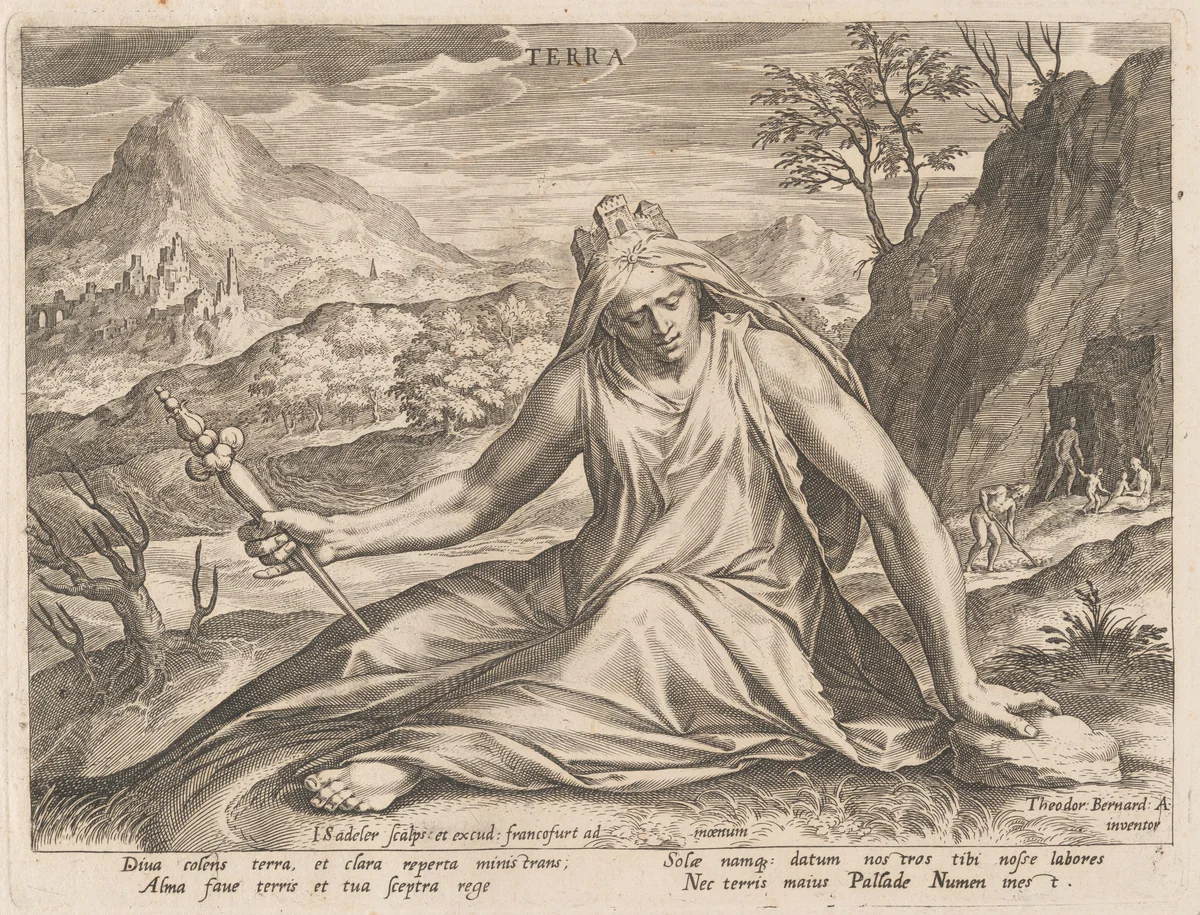 Terra (Earth) by Jan Sadeler I; Dirck Barendsz, print, 1582-1592