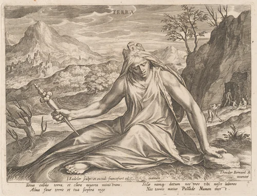 Terra (Earth) by Jan Sadeler I; Dirck Barendsz, print, 1582-1592