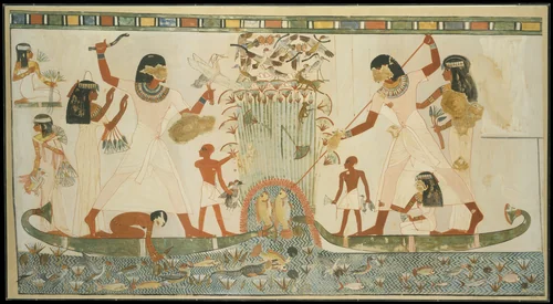 Menna and Family Hunting in the Marshes, Tomb of Menna by Nina de Garis Davies, artwork, -1400--1352