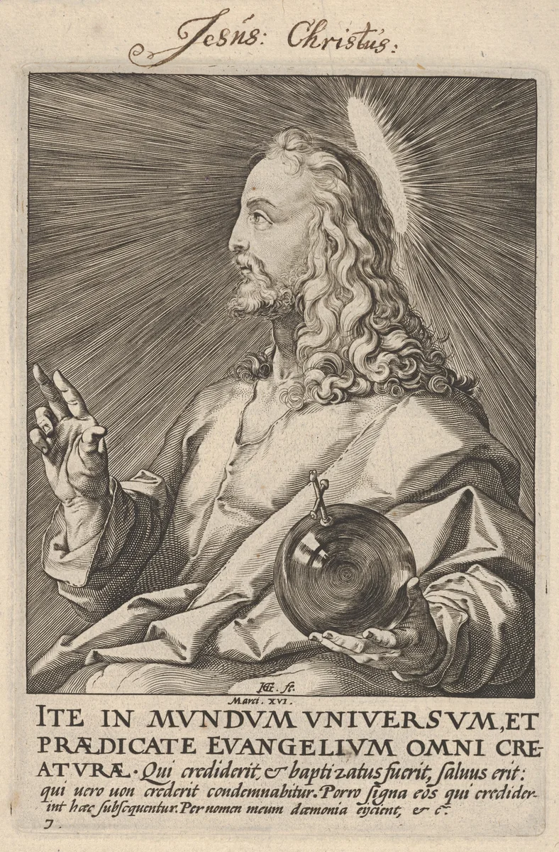 Christ, from "Christ, the Apostles and St. Paul with the Creed" by Hendrick Goltzius, print, 1584-1594