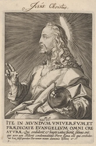 Christ, from "Christ, the Apostles and St. Paul with the Creed" by Hendrick Goltzius, print, 1584-1594