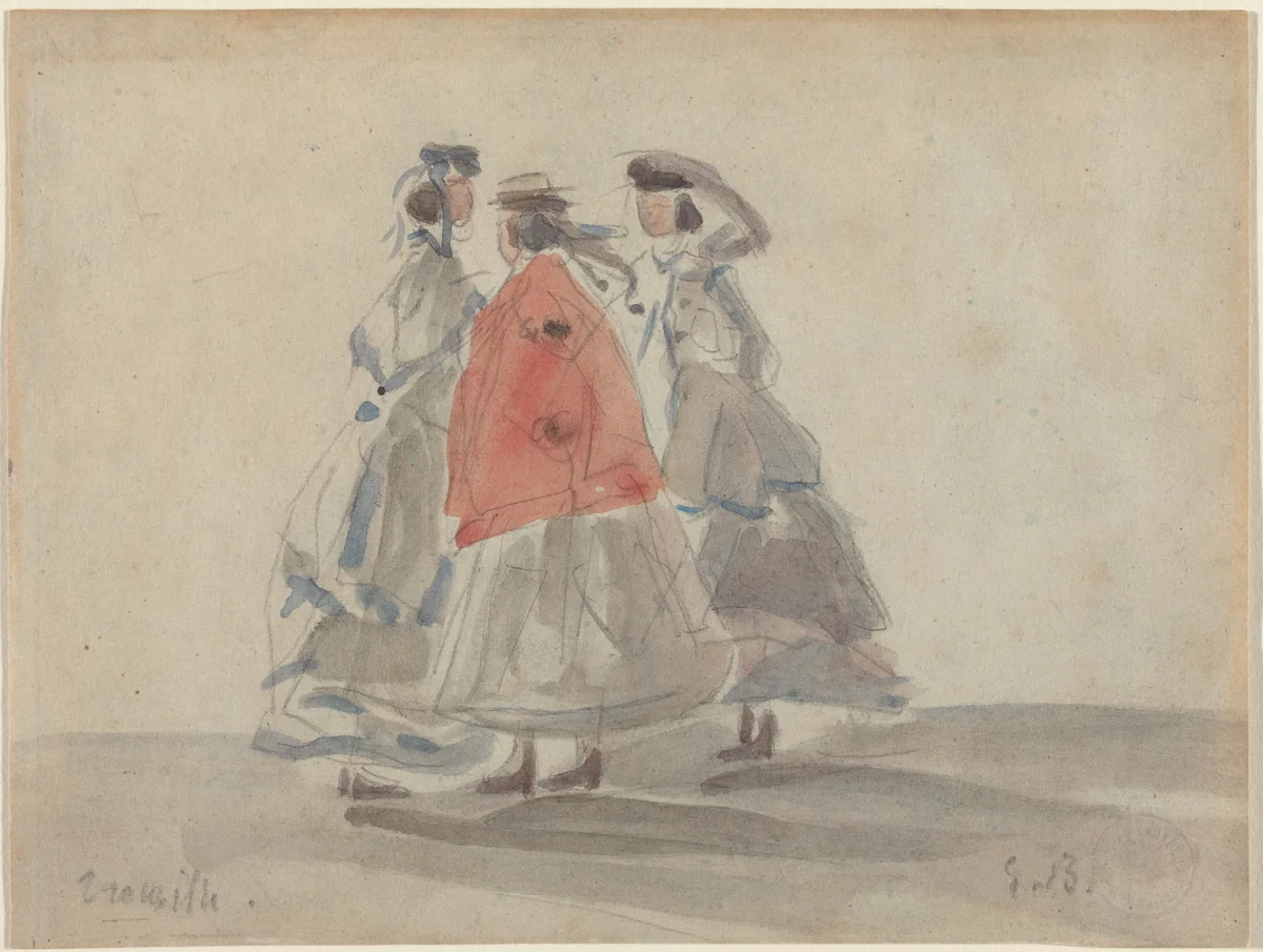 Three Women at Trouville by Eugène Boudin, drawing, 1824-1898