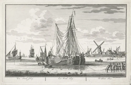 Platbodem op het water by Adolf van der Laan, print, 1728-1761