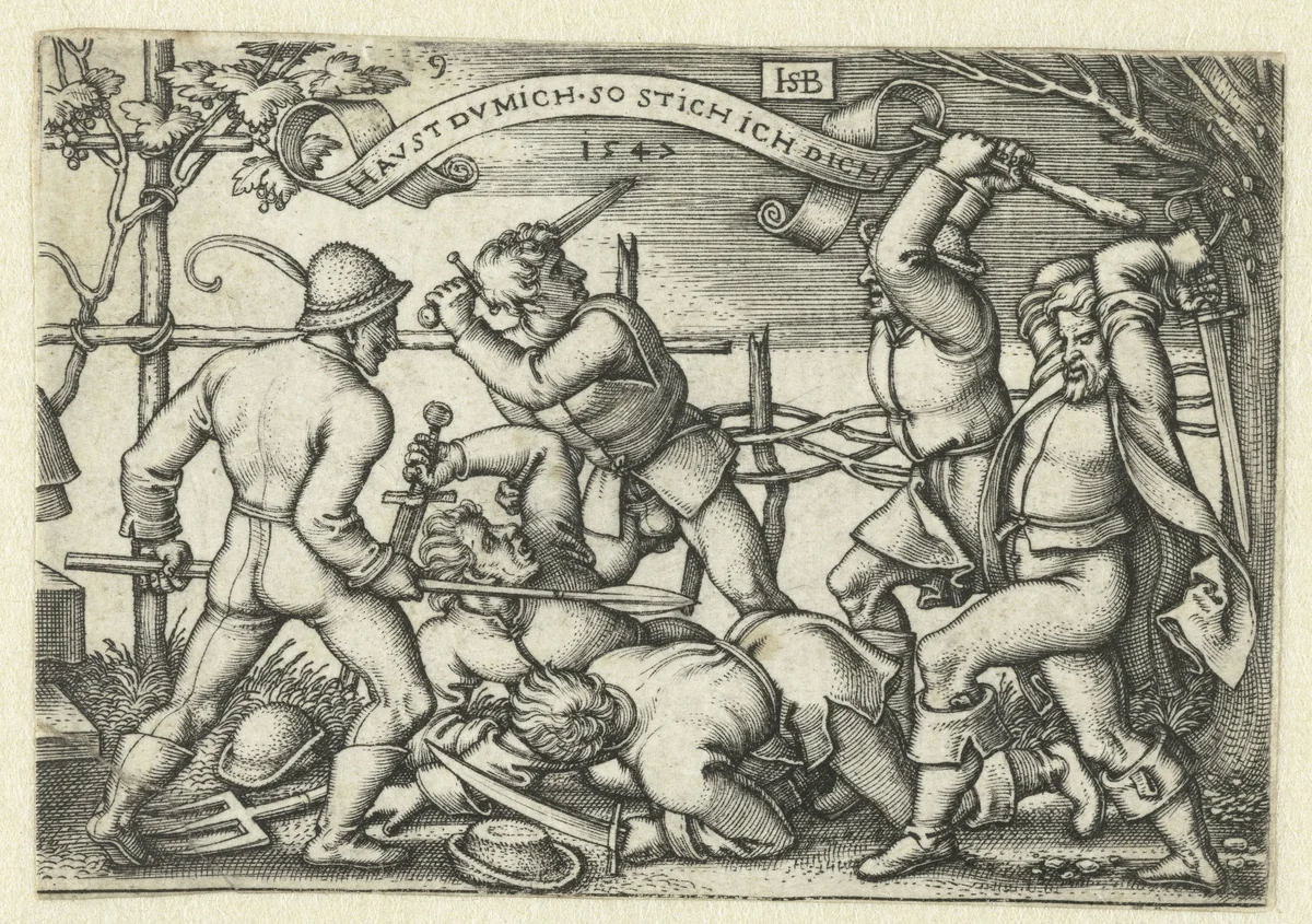 Vechtende boeren met zwaarden by Unknown, print, 1547