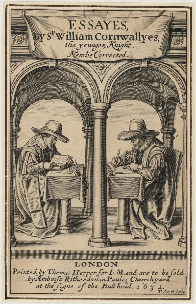 Title Page to Sir William Cornwally's Essays by Thomas Cecil, print, 1555-1687